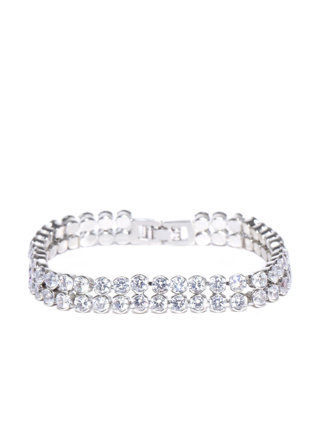 Jewels Galaxy Silver-Toned Rhodium-Plated Stone-Studded Handcrafted Link Bracelet Price in India