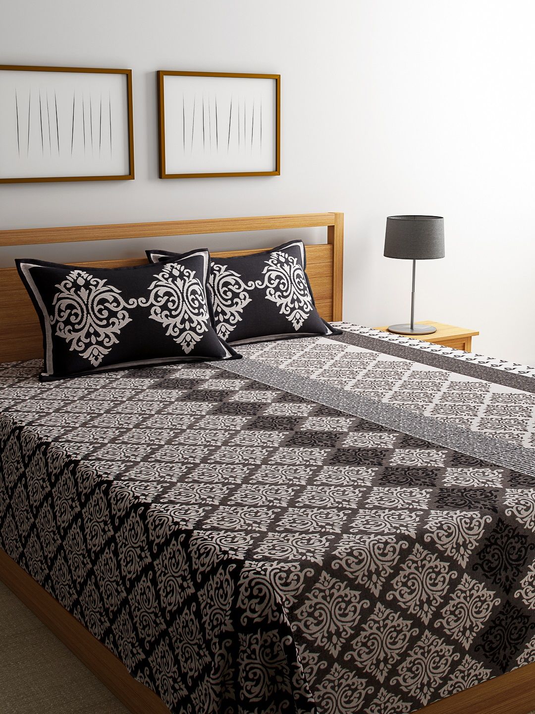 ROMEE Black & Grey Polycotton Double Bed Cover Price in India