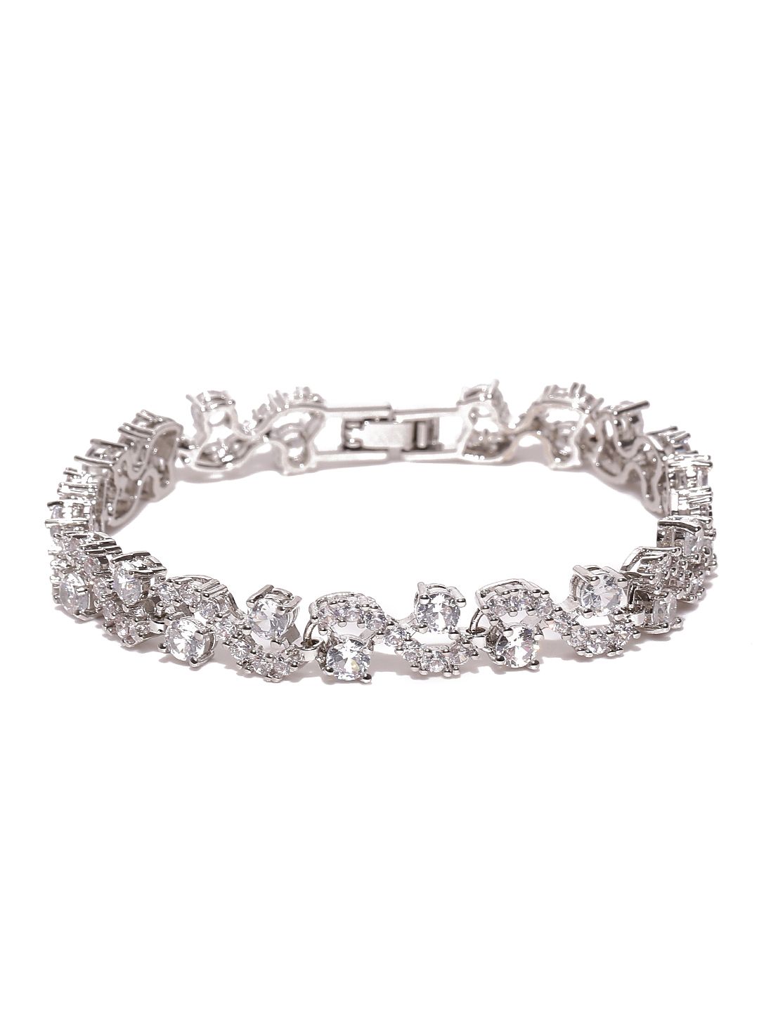Jewels Galaxy Silver-Toned Rhodium-Plated CZ Stone-Studded Handcrafted Link Bracelet Price in India