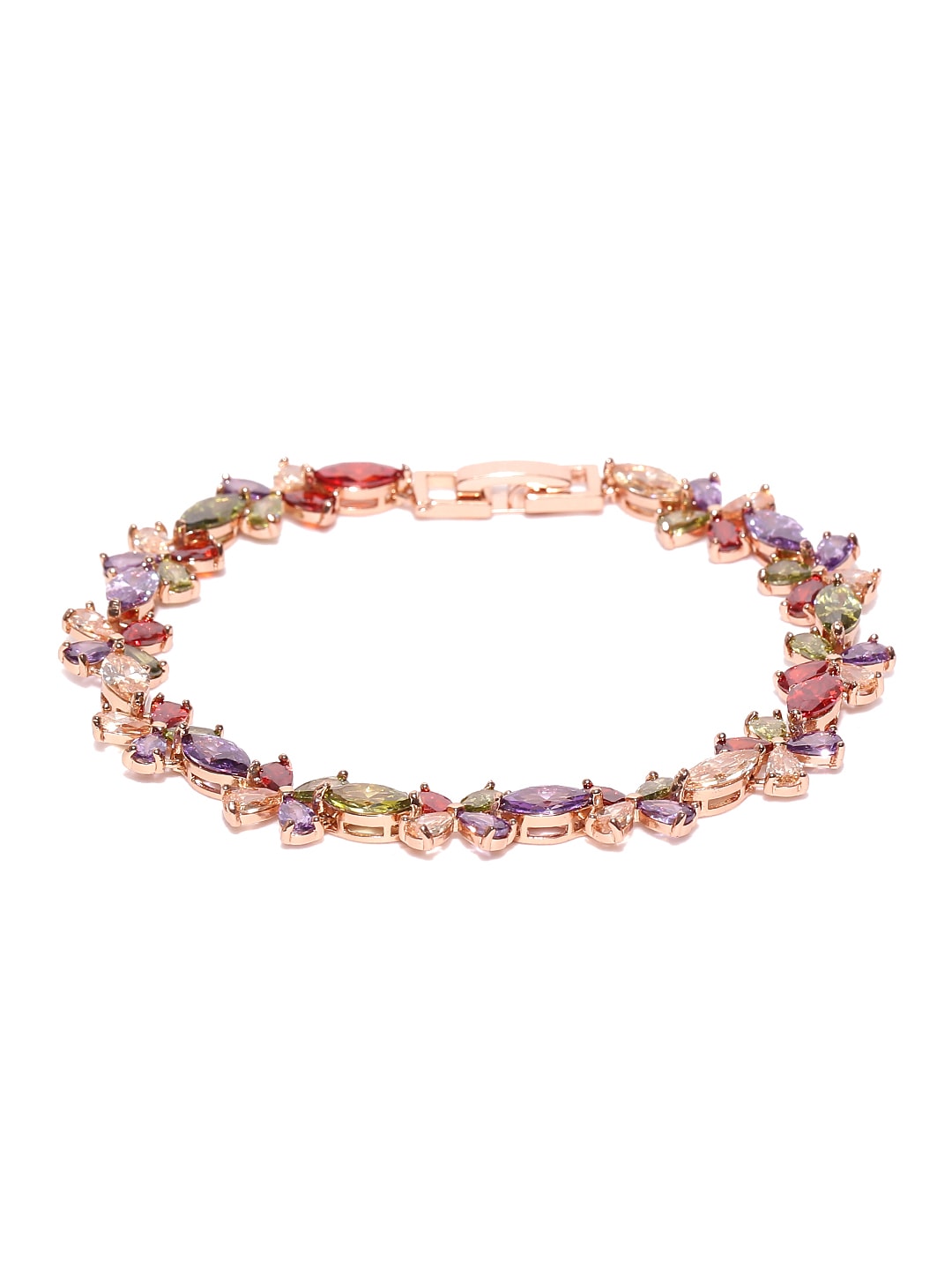 Jewels Galaxy Multicoloured Rose Gold-Plated CZ Stone-Studded Handcrafted Link Bracelet Price in India