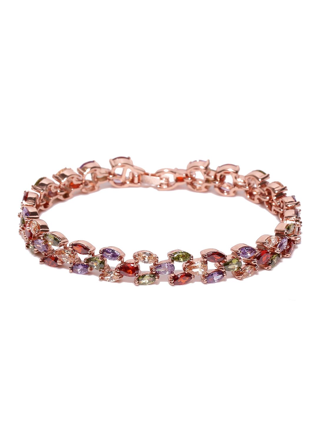 Jewels Galaxy Multicoloured Rose Gold-Plated CZ Stone-Studded Handcrafted Link Bracelet Price in India