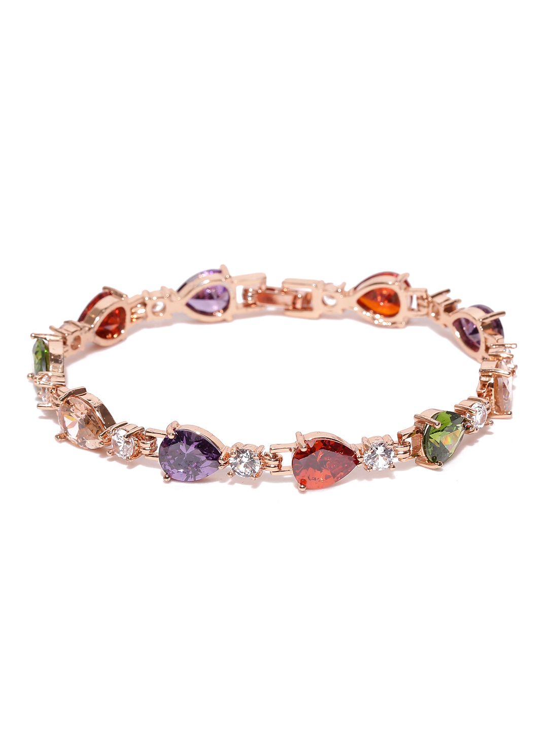 Jewels Galaxy Multicoloured Rose Gold-Plated CZ Stone-Studded Handcrafted Link Bracelet Price in India
