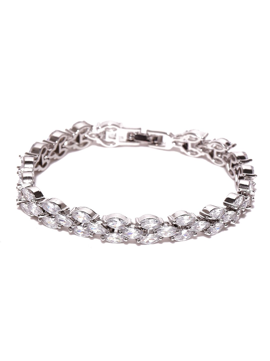 Jewels Galaxy Silver-Toned Rhodium-Plated Handcrafted Link Bracelet Price in India