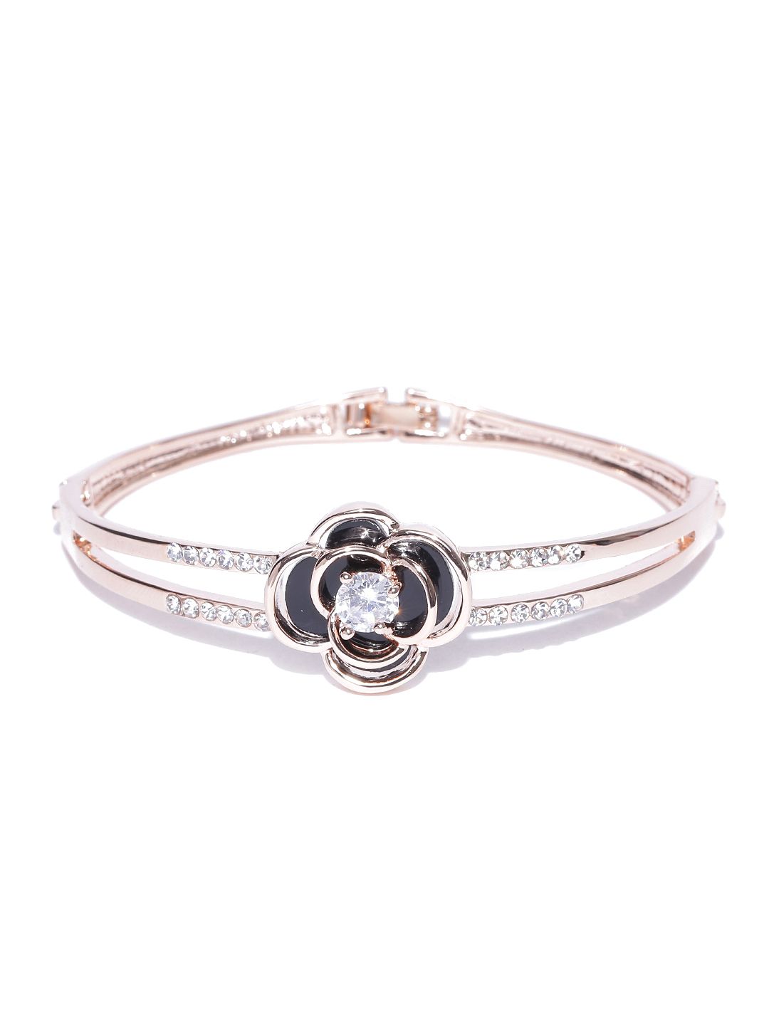 Jewels Galaxy Black 18K Rose Gold-Plated Handcrafted Bangle-Style Bracelet Price in India