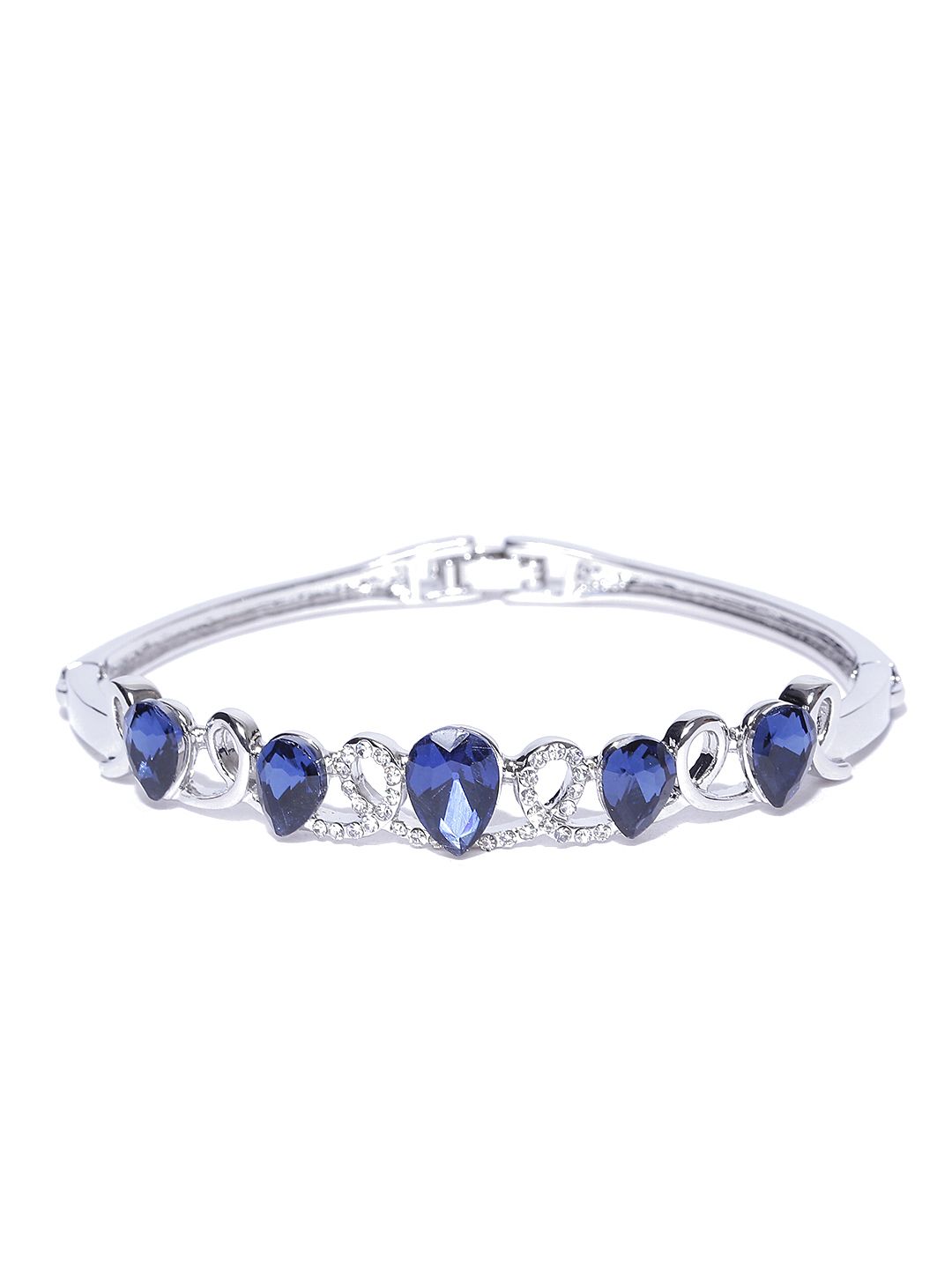 Jewels Galaxy Silver-Toned & Navy Rhodium-Plated Handcrafted Bangle-Style Bracelet Price in India