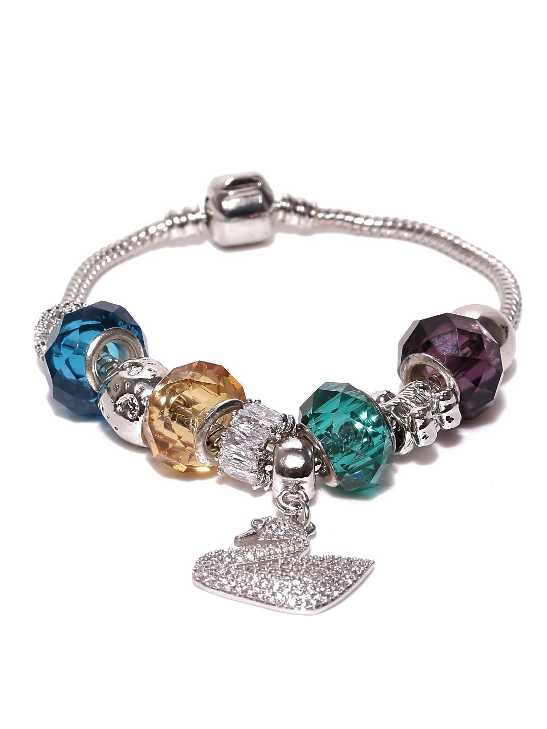 Jewels Galaxy Silver-Toned & Blue Brass Rhodium-Plated Stone-Studded Handcrafted Bracelet Price in India