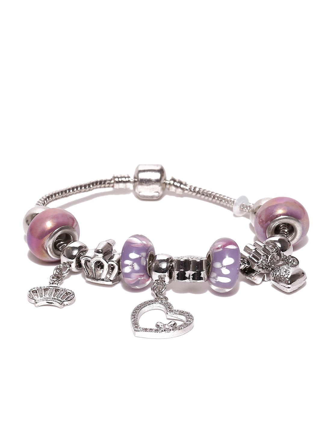 Jewels Galaxy Silver-Toned & Pink Rhodium-Plated Handcrafted Bracelet Price in India