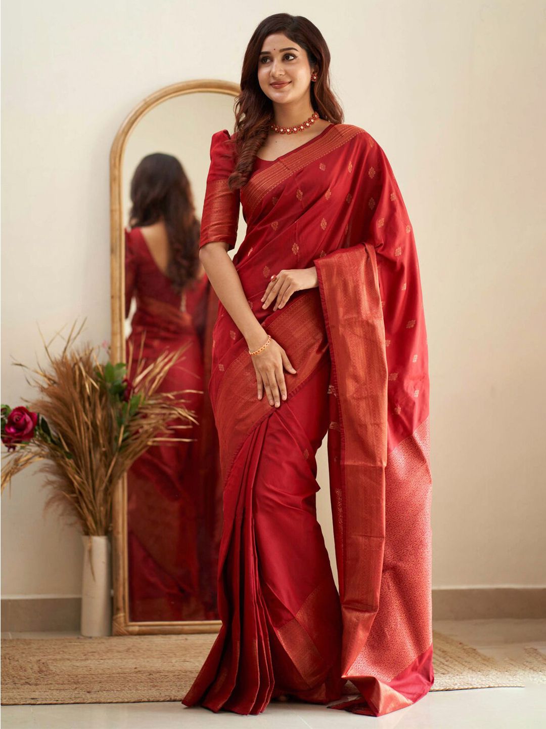 Wuxi Red Woven Design Pure Silk Kanjeevaram Saree Price in India