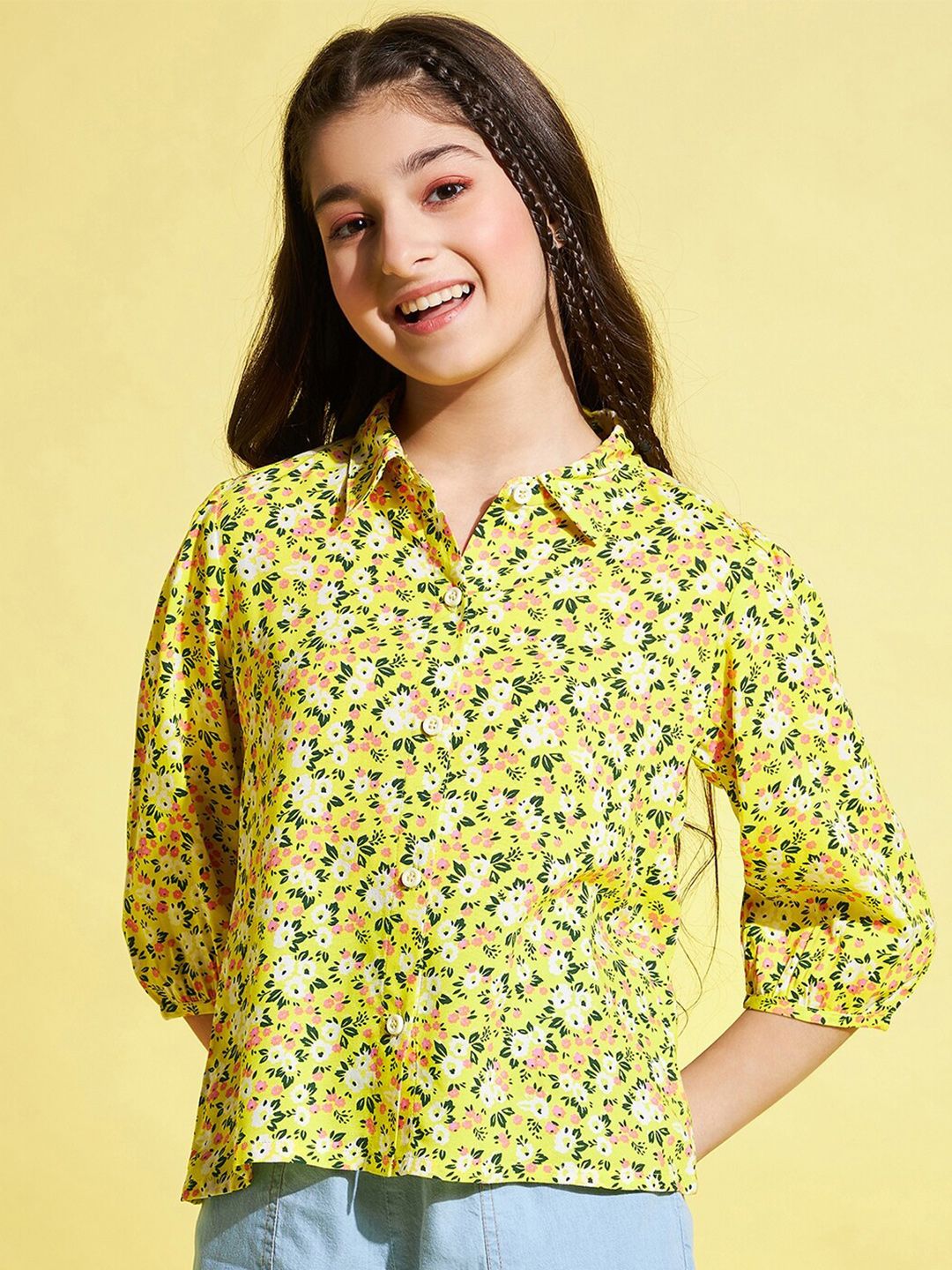 Stylo Bug Yellow Floral Print Shirt Style Top Price in India