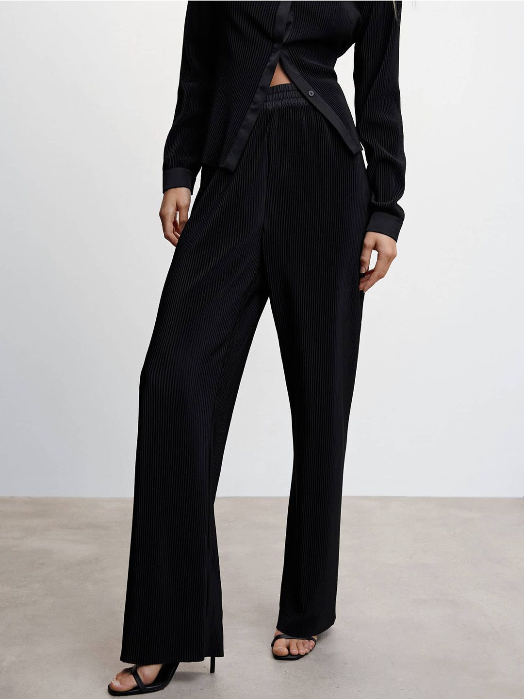 MANGO Women Sustainable Micro-Pleated High-Rise Trousers