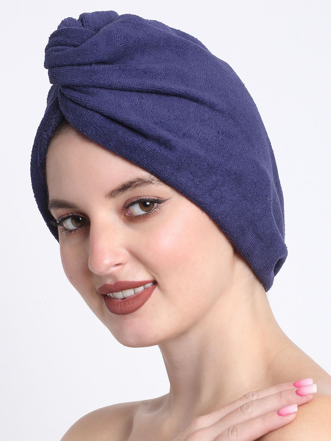 Creeva Luxury Navy Blue 2 Pcs Pure Cotton 380GSM Anti Bacterial Hair Wrap Towels