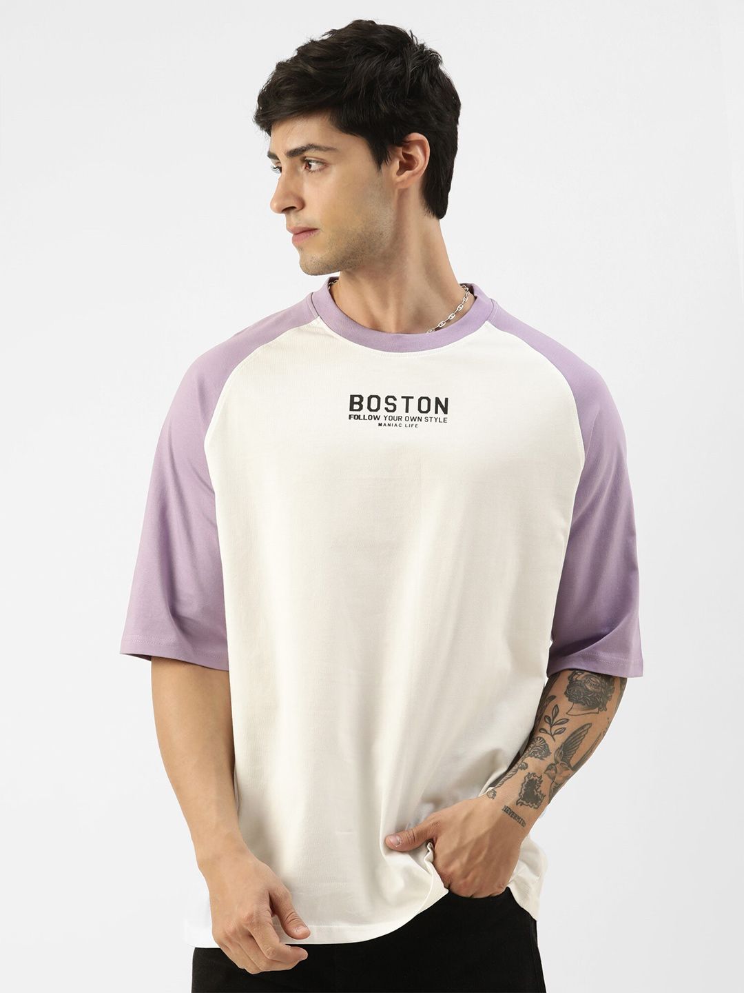 Maniac Raglan Sleeves Typography Printed Boxy T-shirt