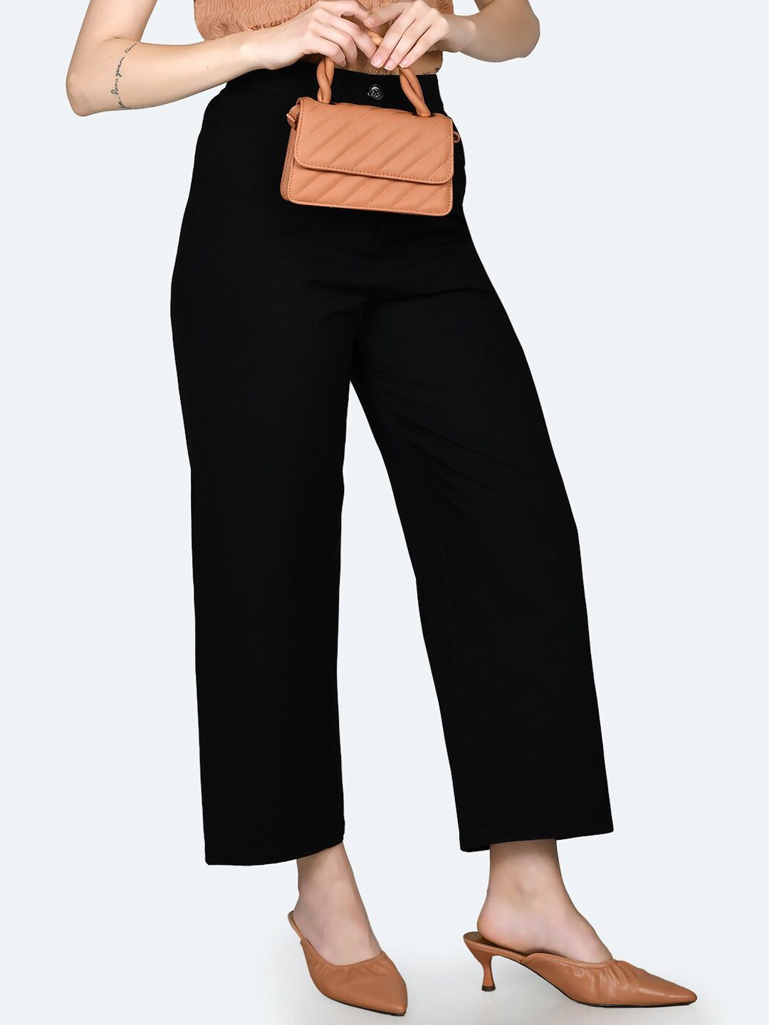 Zink London Women Black High-Rise Trousers Price in India