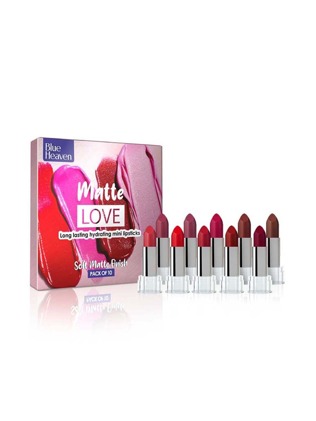 Blue Heaven Set Of 10 Matte Love Long Lasting Hydrating Mini Lipsticks - 1.3g Each