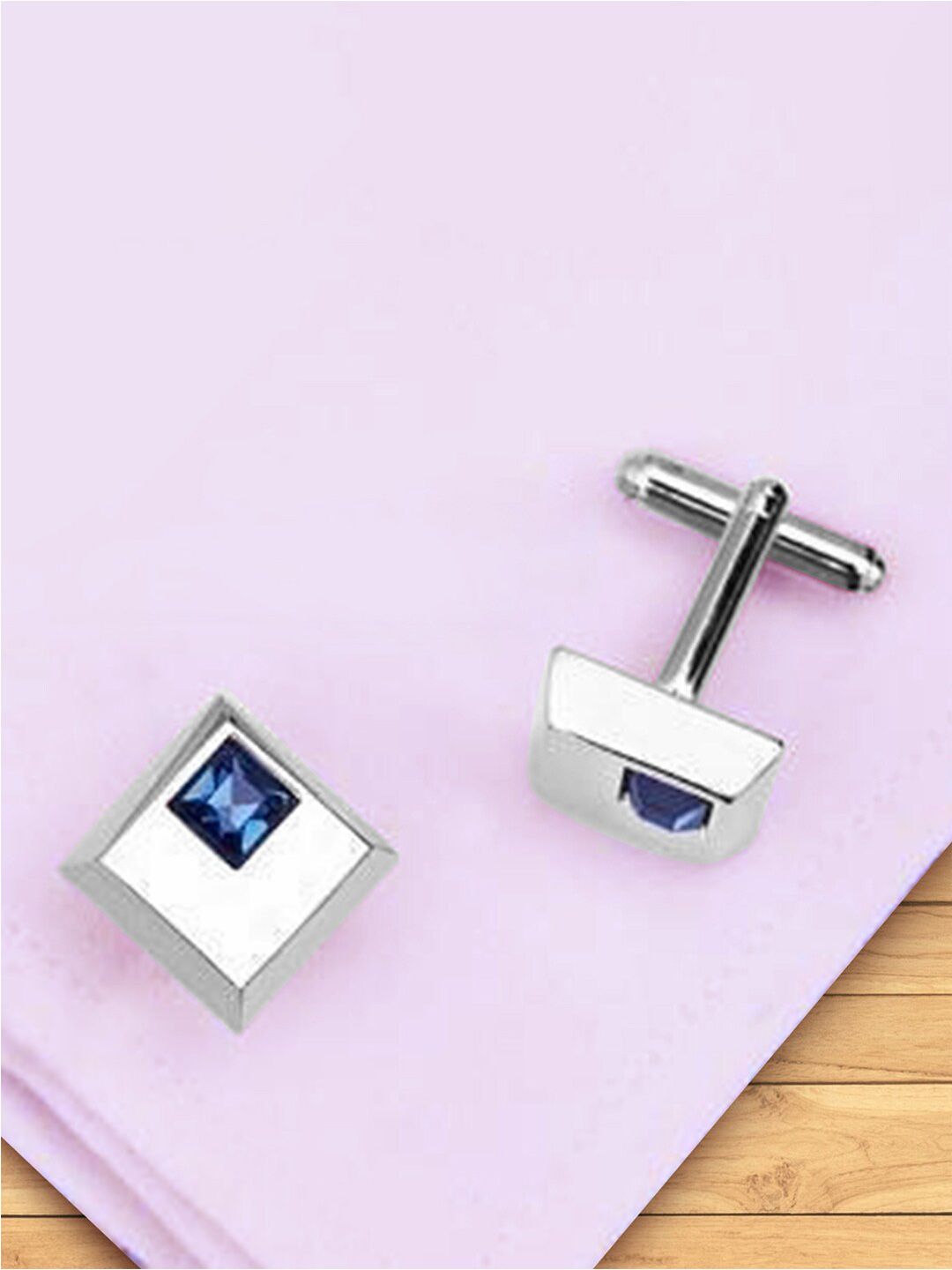 Peora Silver-Plated Textured Square Shape Cufflinks Set