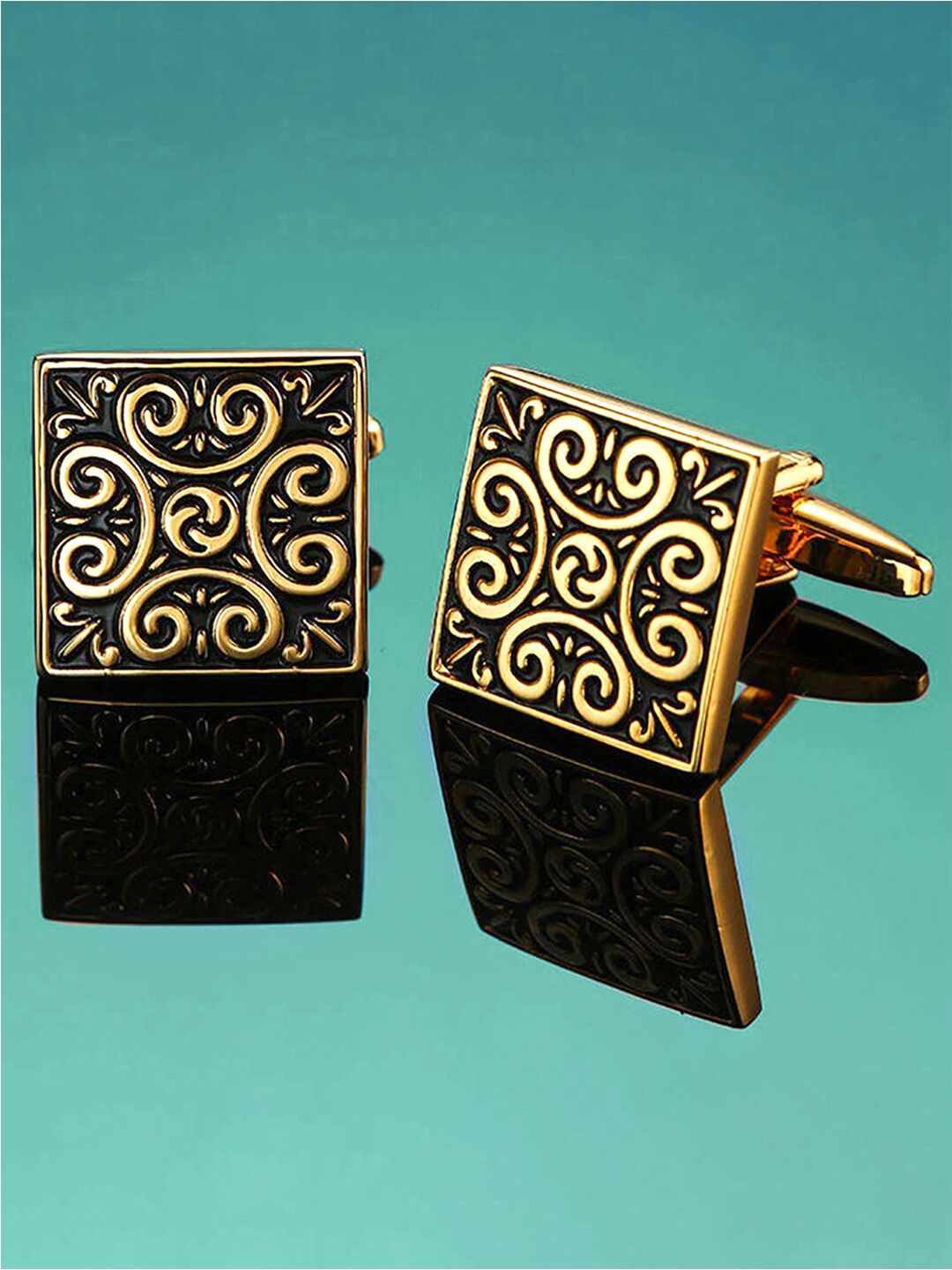 Peora Men Gold-Plated Textured Square Cufflinks