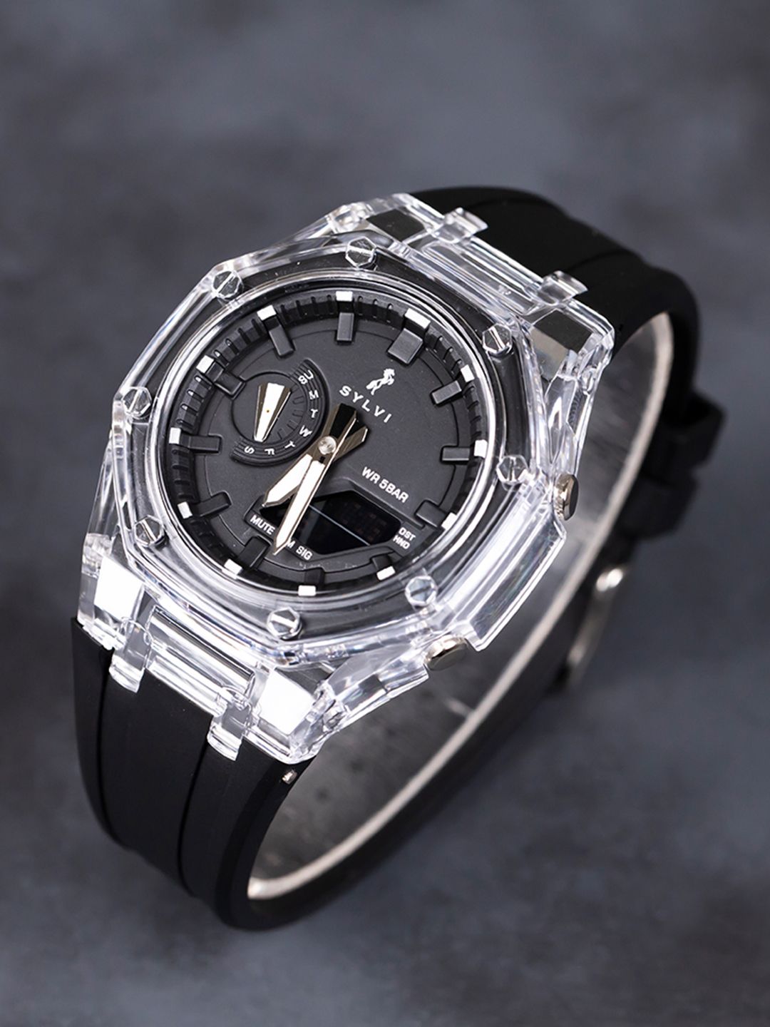 Sylvi Men Straps Analogue and Digital Multi Function Sports Watch 101-white-Black