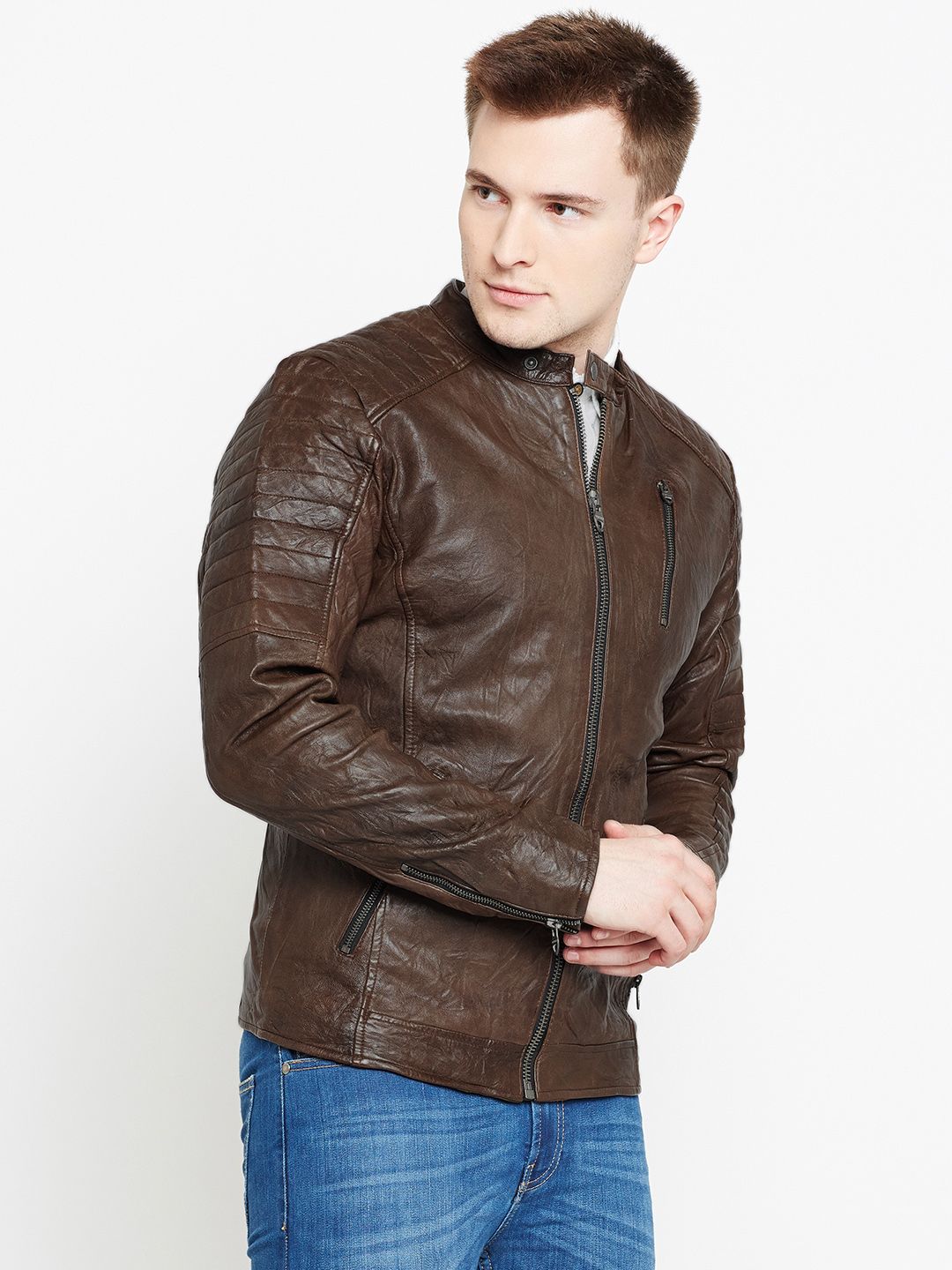 Buy Jack & Jones Men Brown Solid Lamb Leather Jacket - Jackets for