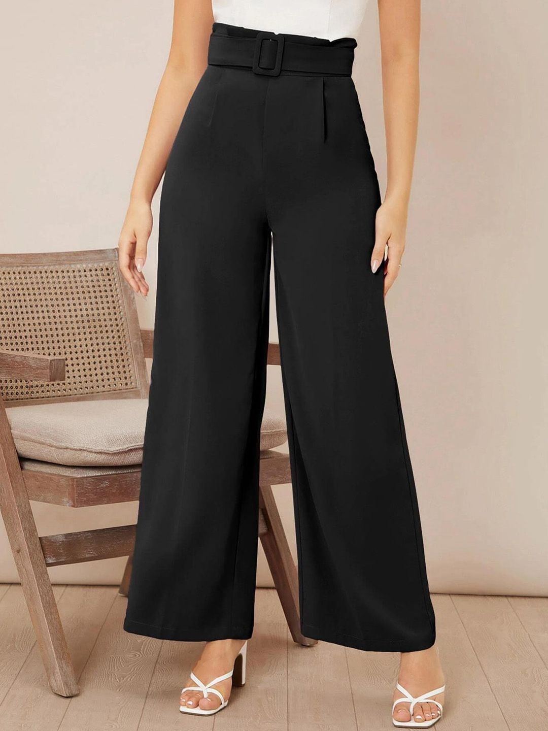 Kotty Women Relaxed High-Rise Easy Wash Pleated Parallel Trousers Price in India