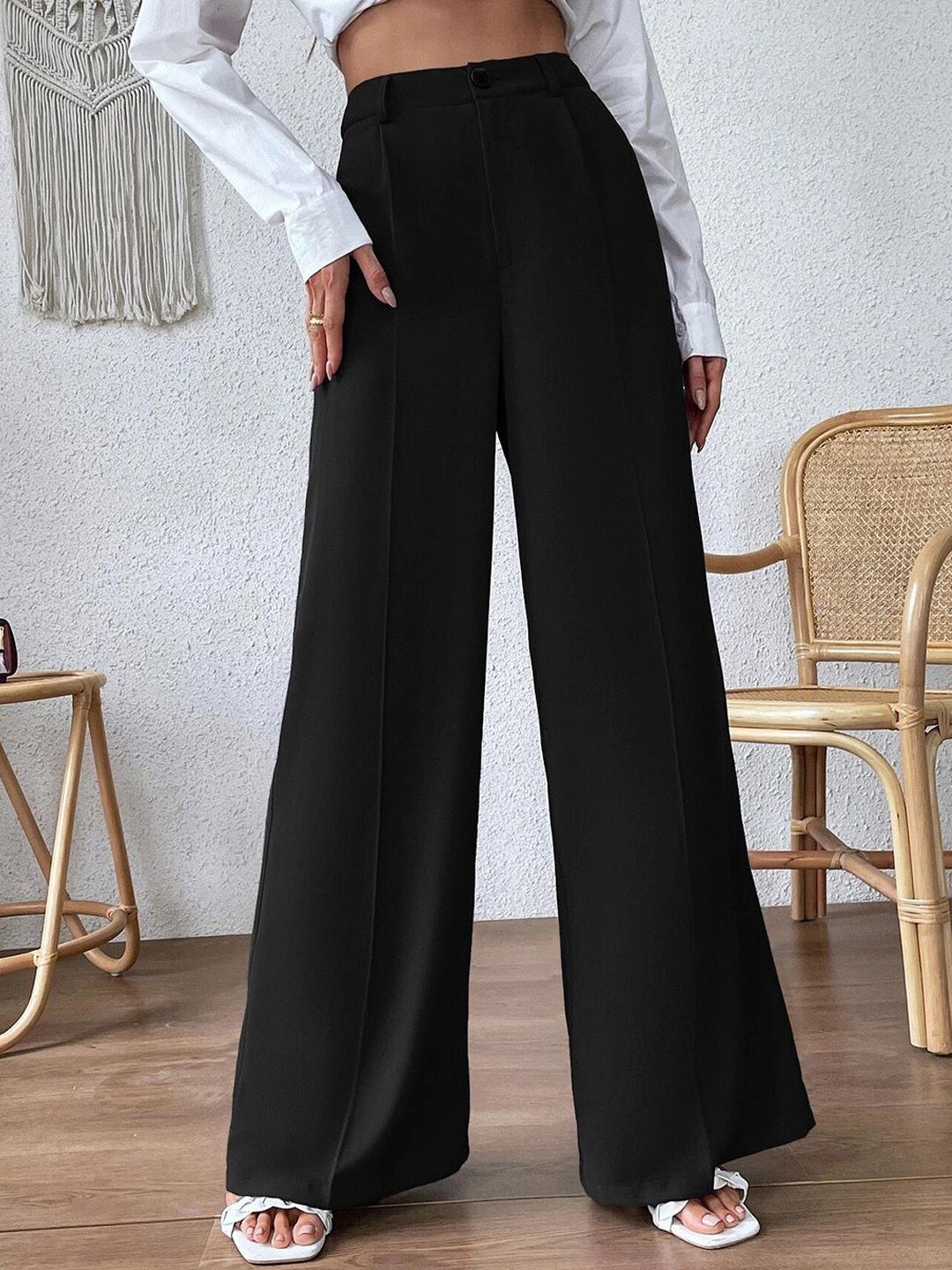Kotty Women Relaxed Flared High-Rise Easy Wash Bootcut Trousers Price in India