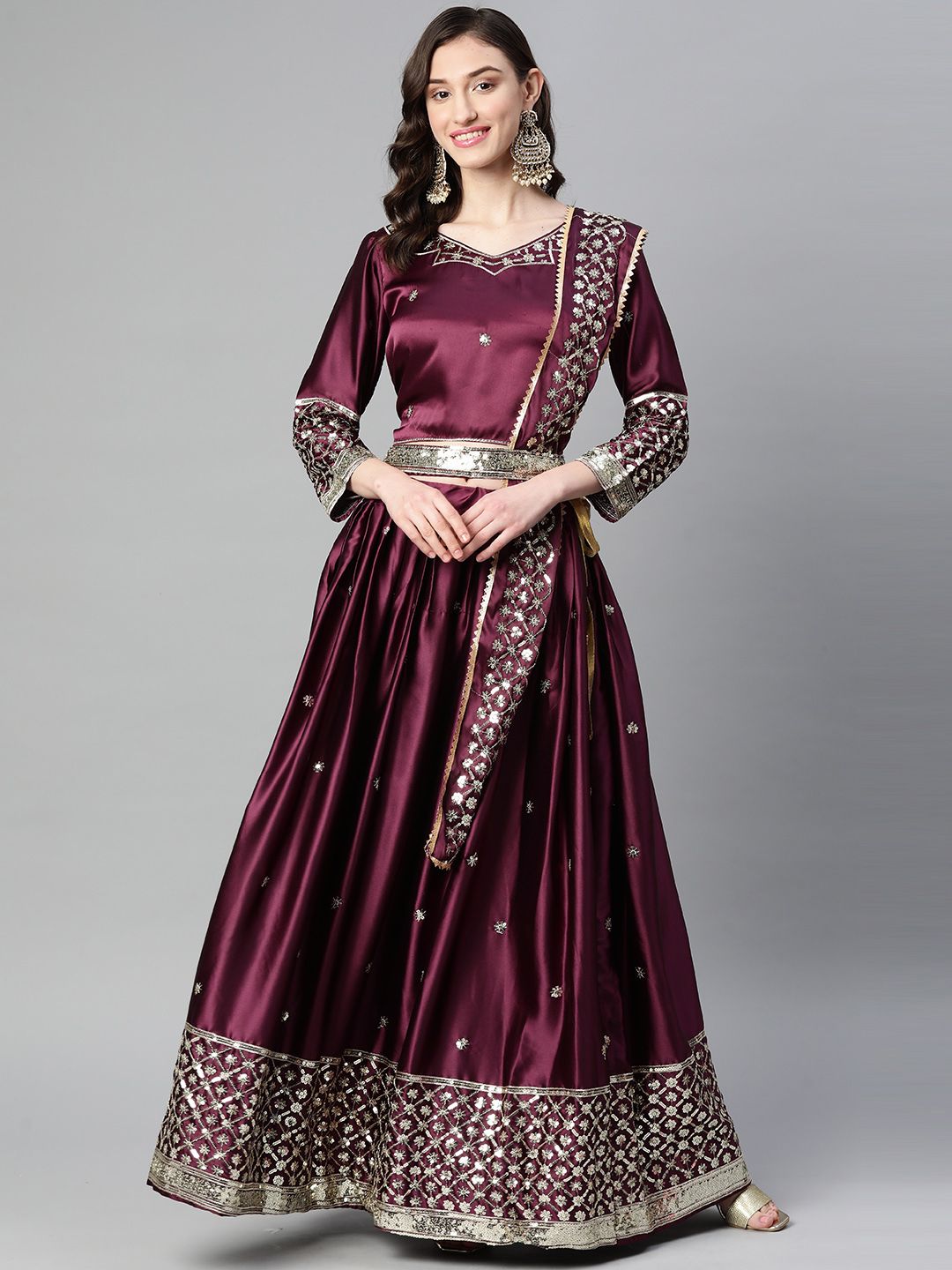 Purple State Embroidered Sequinned Semi-Stitched Lehenga & Unstitched Blouse With Dupatta Price in India