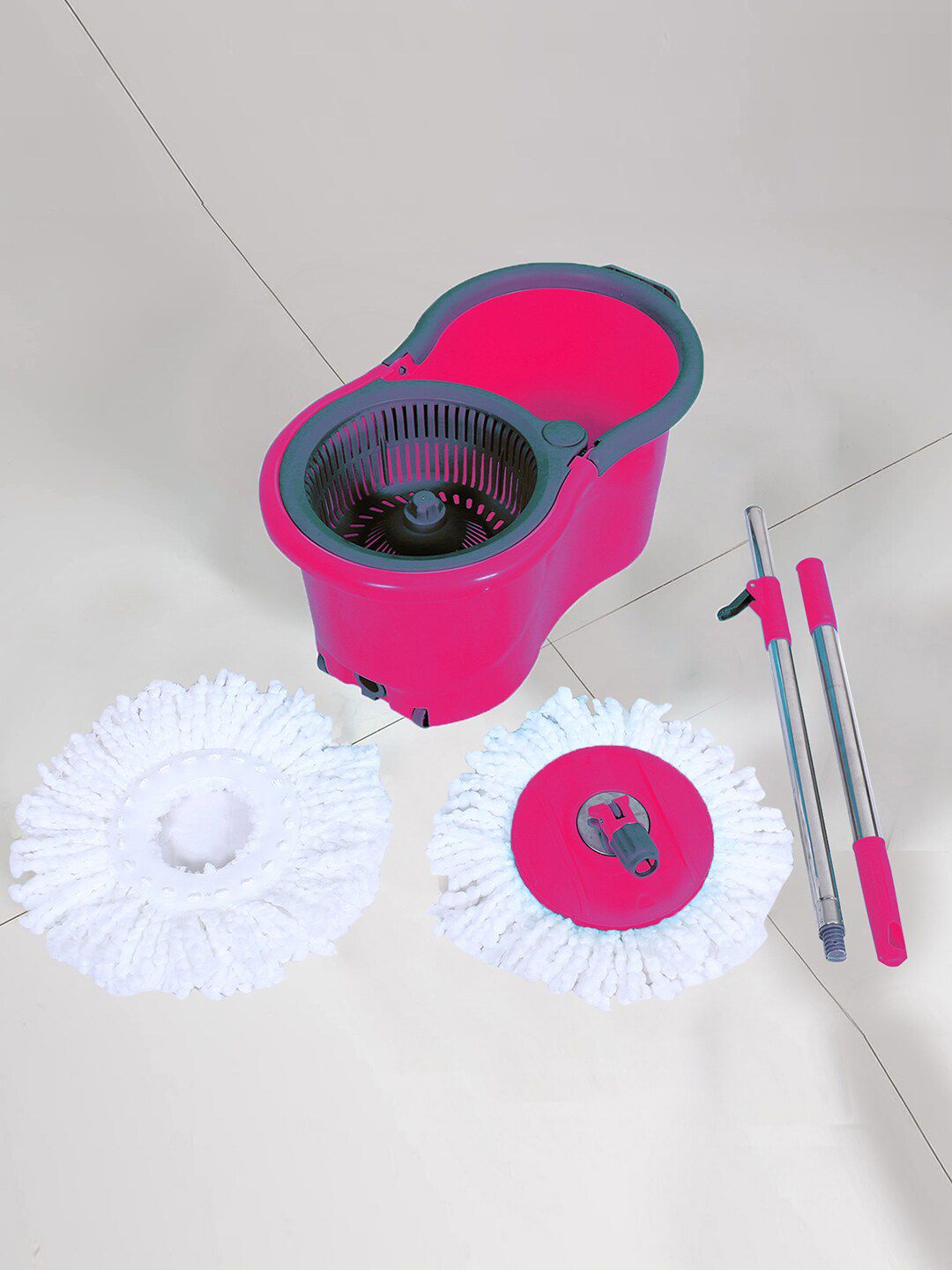 Kuber Industries Pink & White Adjustable & Durable Mopping Set