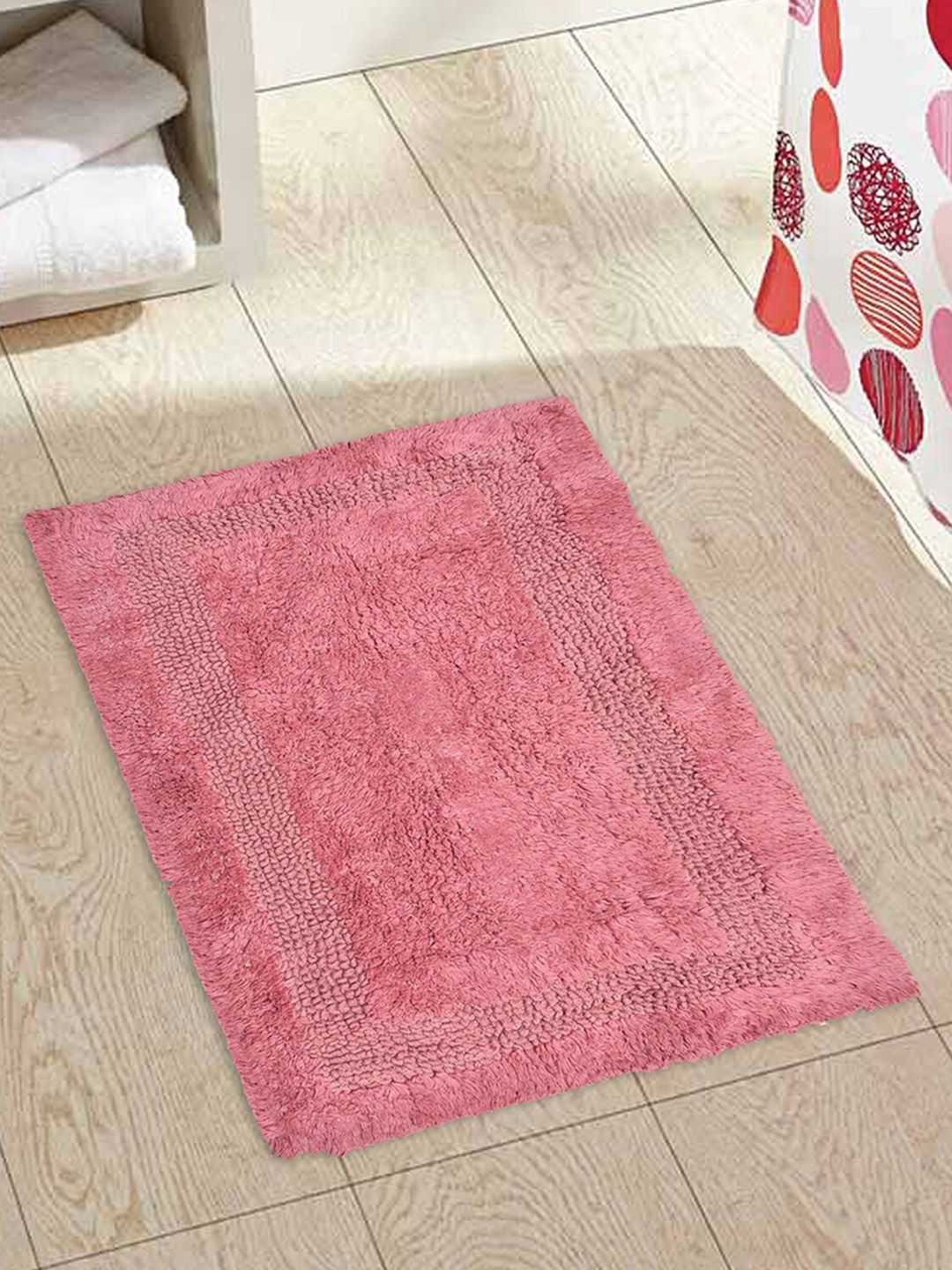 OBSESSIONS Pink 2050 GSM Anti-Skid Reversible Pure Cotton Bathmat