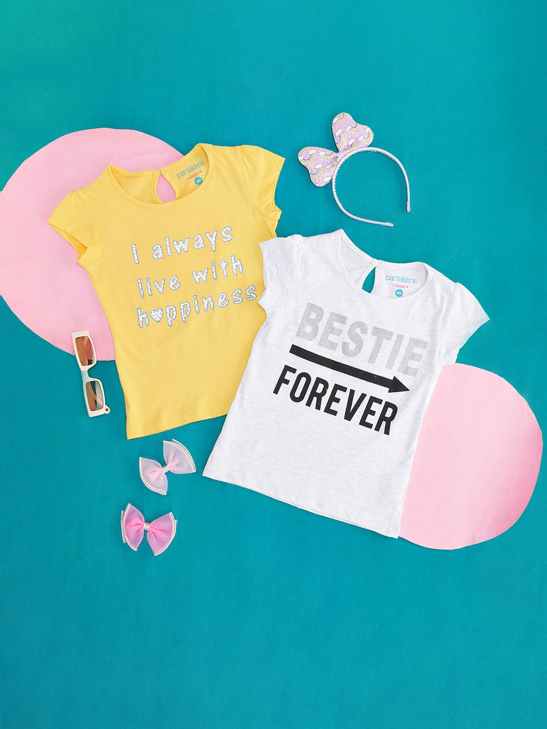 Pantaloons Junior Girls Pack Of 2 Typography Printed Cap Sleeve Cotton T-shirt