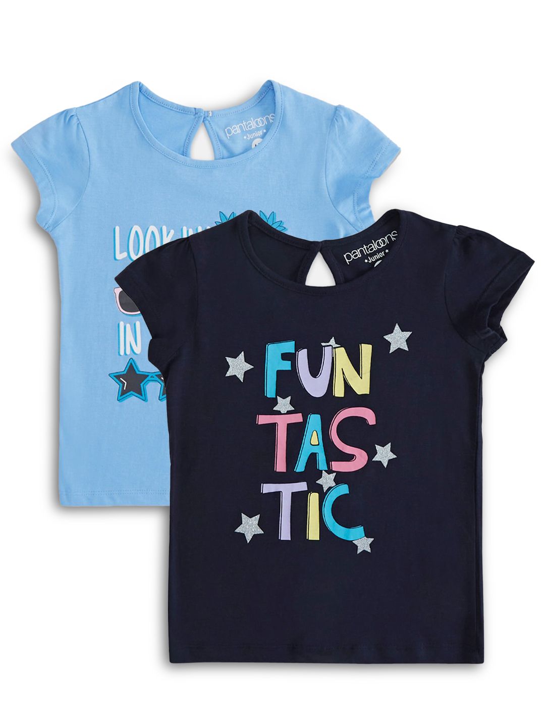 Pantaloons Junior Girls Pack of 2 Typography Printed Cotton T-shirts