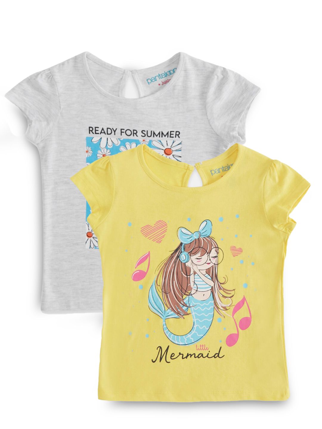 Pantaloons Junior Girls Pack of 2 Graphic Printed Round Neck Cotton T-shirt