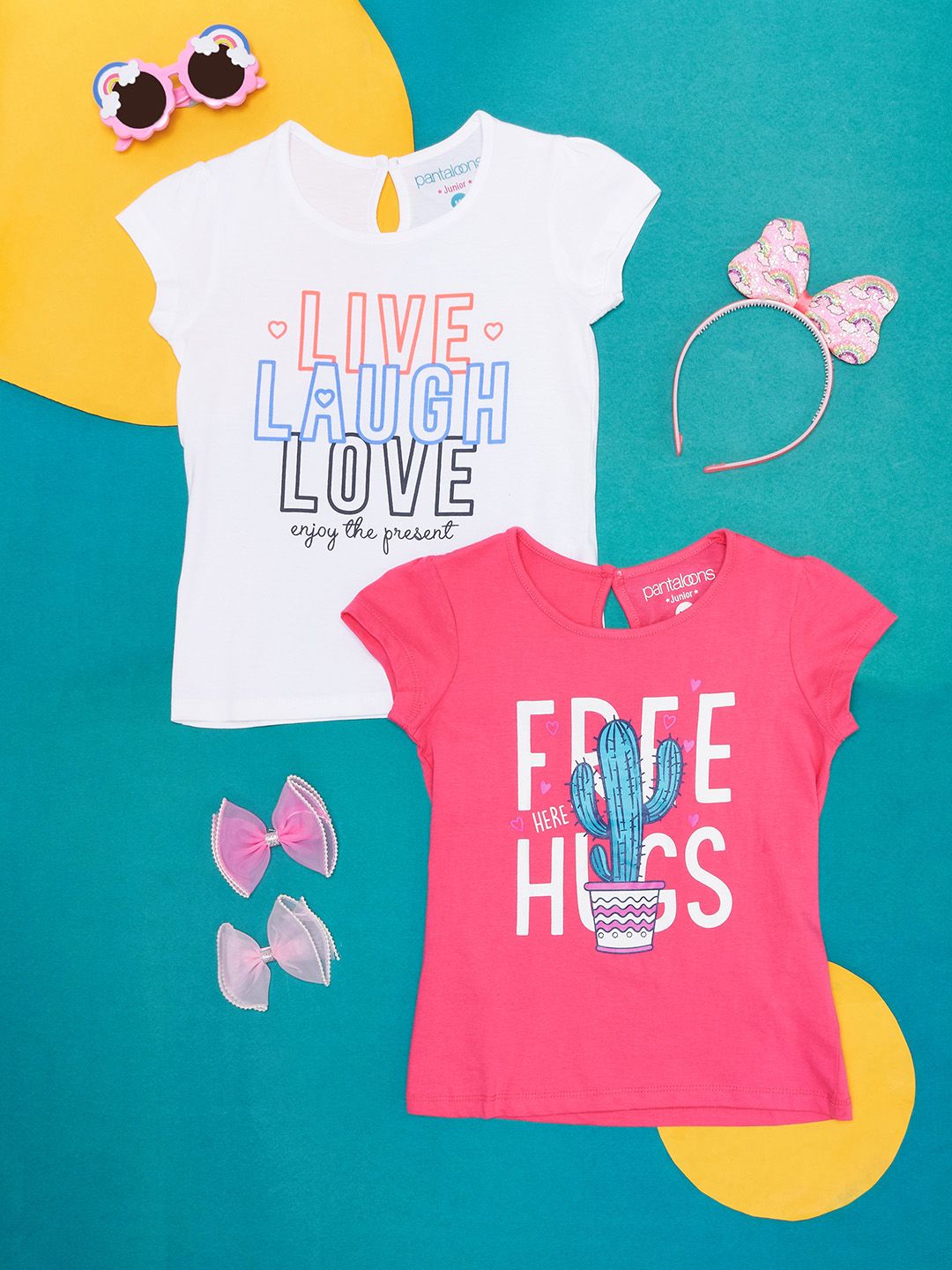 Pantaloons Junior Girls Pack of 2 Typography Printed Cotton T-shirts
