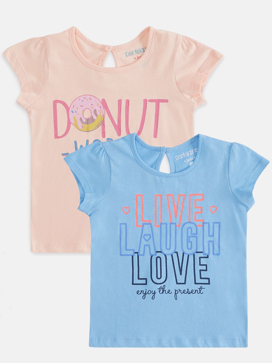 Pantaloons Junior Girls Pack of 2 Typography Printed Cap Sleeves Cotton T-shirt