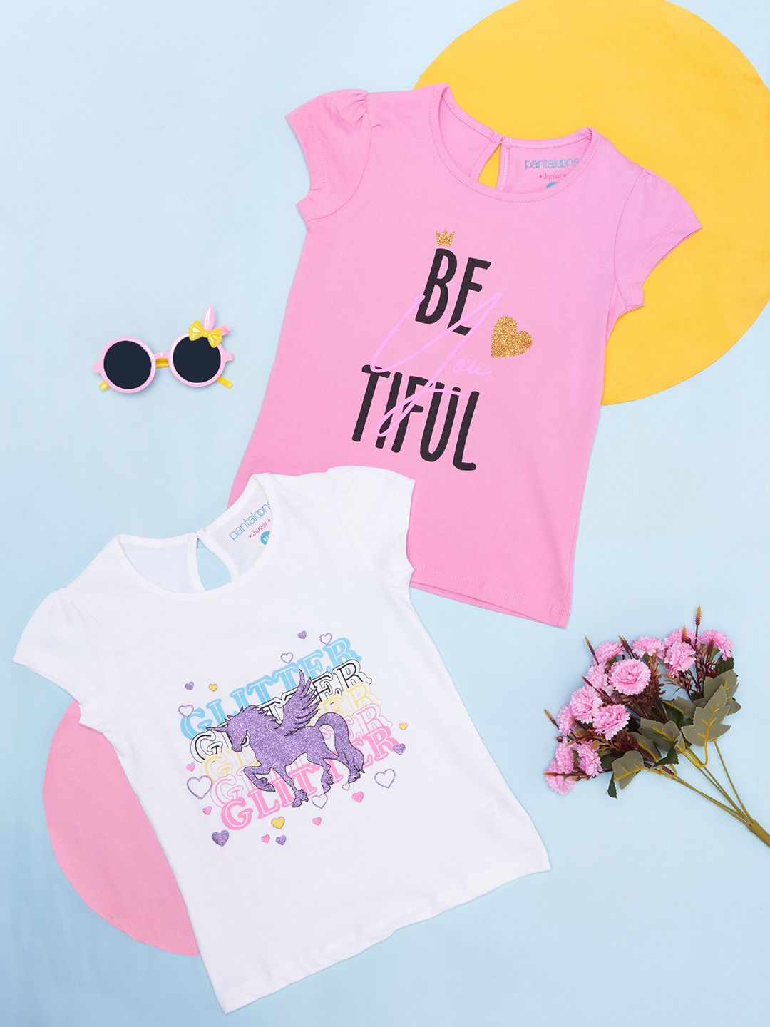 Pantaloons Junior Girls Pack Of 2 Graphic Printed Cotton T-shirt