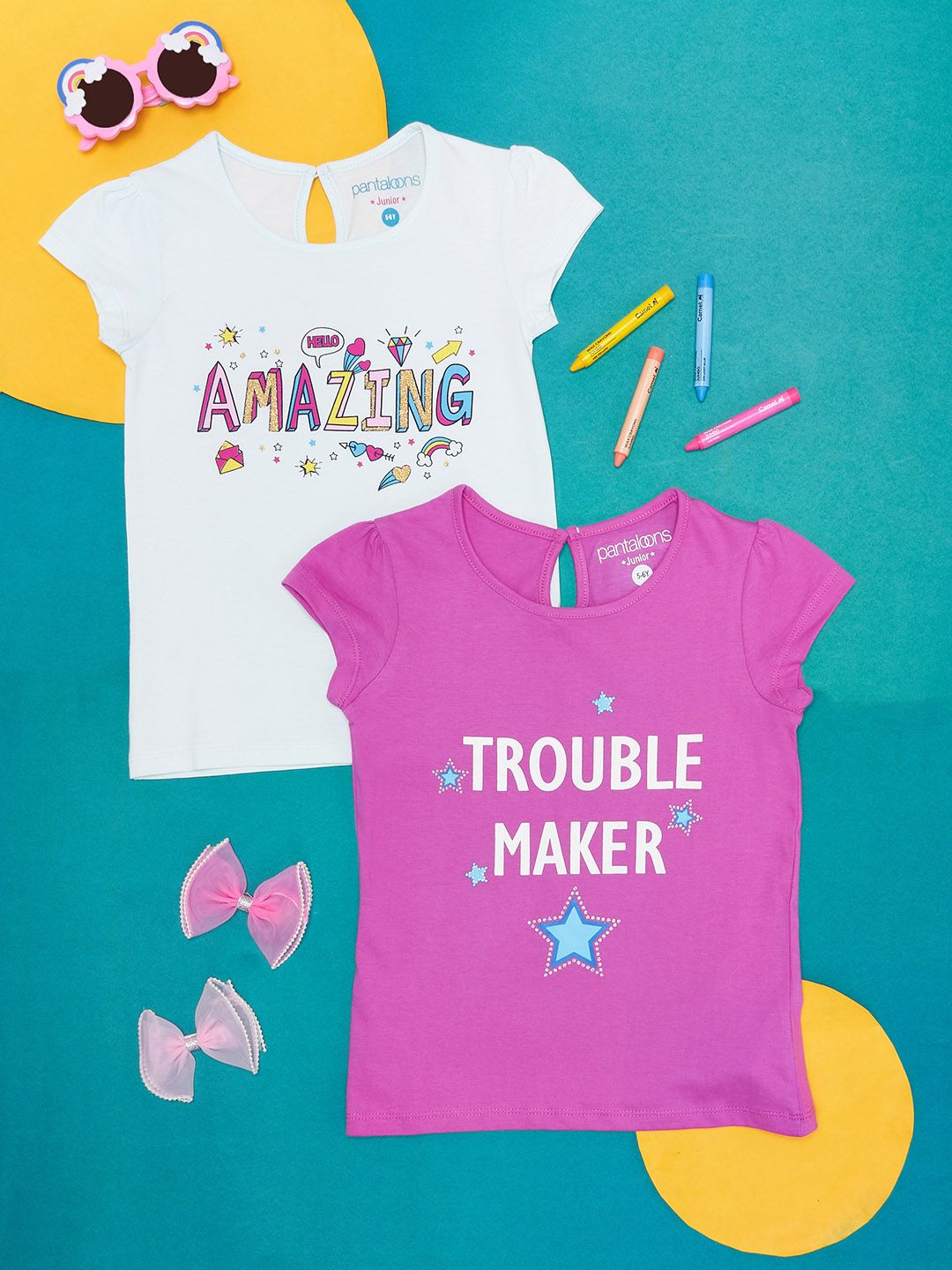 Pantaloons Junior Girls Pack Of 2 Typography Printed Cotton T-shirt