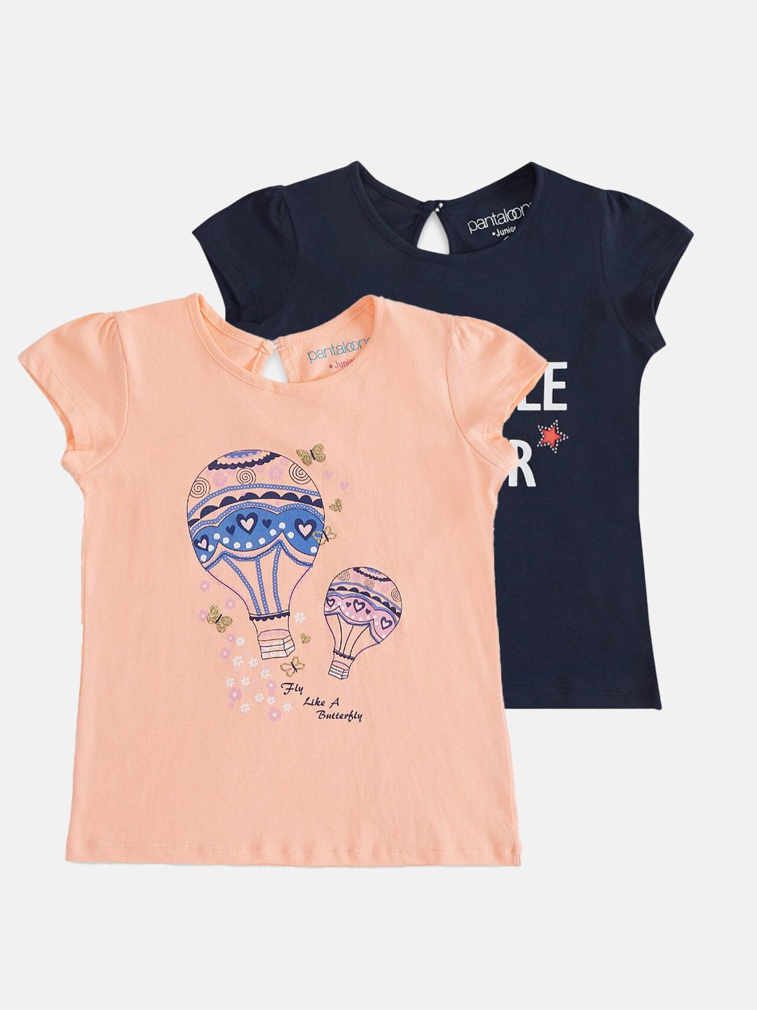 Pantaloons Junior Girls Pack of 2 Graphic Printed Round Neck Cotton T-shirt