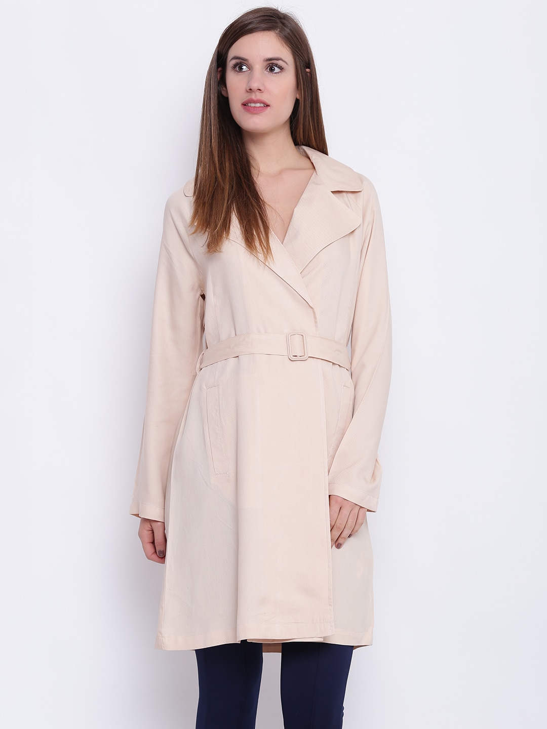 FOREVER 21 Women Peach-Coloured Solid Duster Jacket Price in India