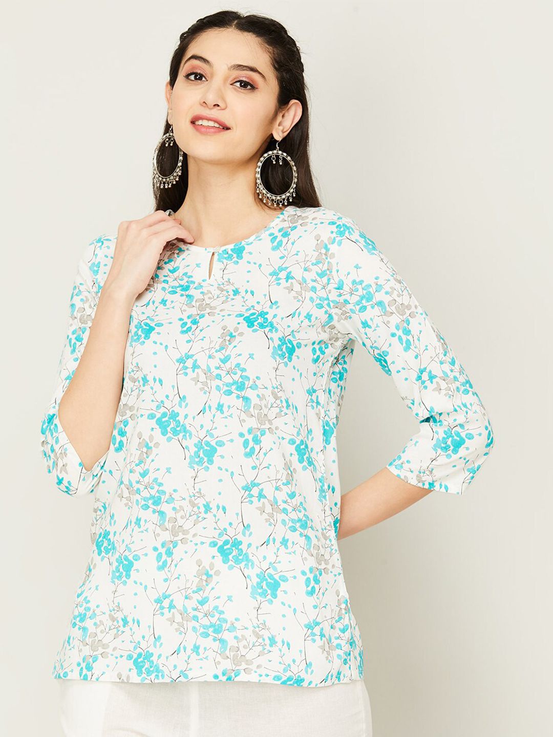Melange by Lifestyle Keyhole Neck Floral Printed Straight Kurti Price in India