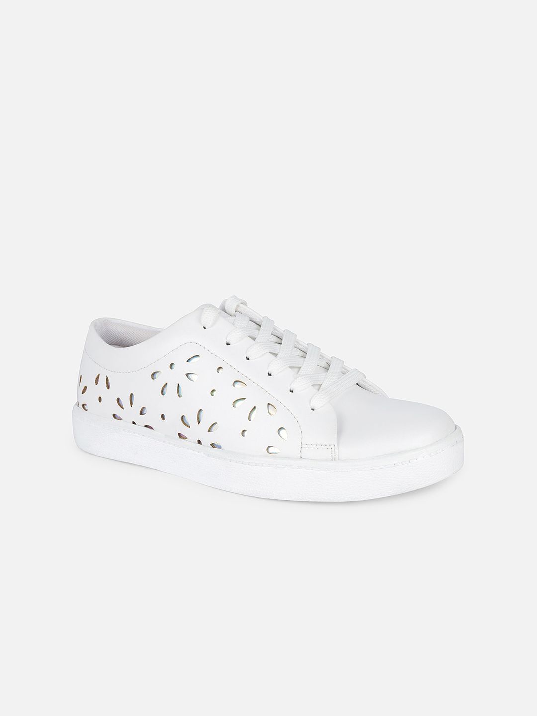 Tokyo Talkies Women Textured Comfort Insole Basics Sneakers With Laser Cuts Price in India