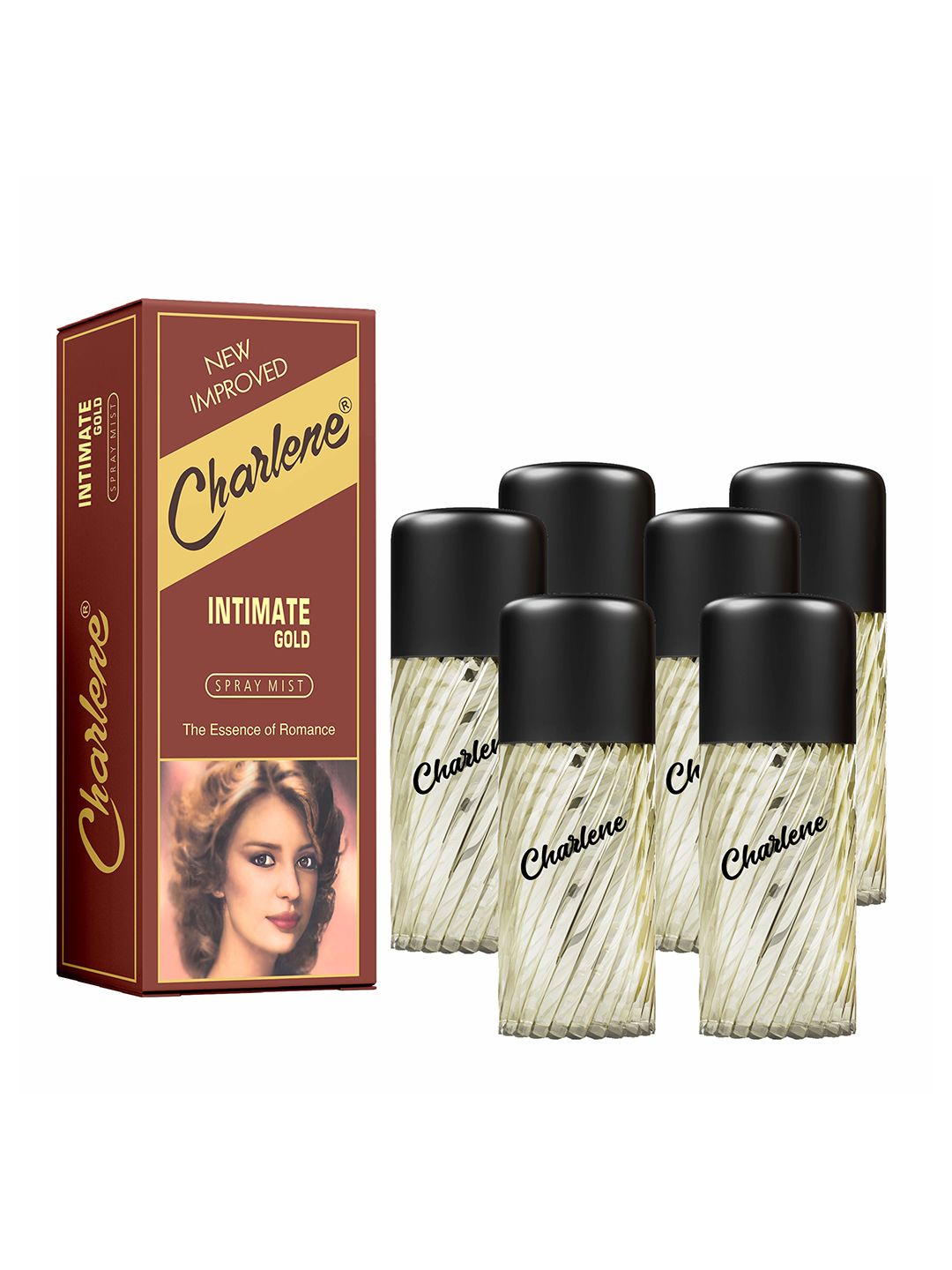 CHARLENE Set of 6 Intimate Gold Long Lasting Spray Perfume Mist - 30 ml Each