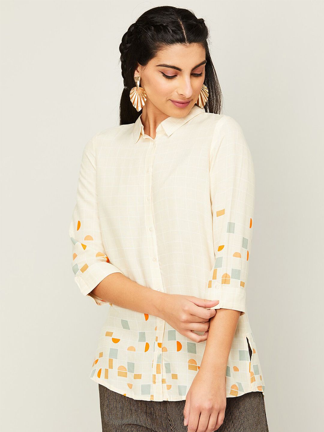 Melange by Lifestyle Geometric Printed Shirt Style Top Price in India