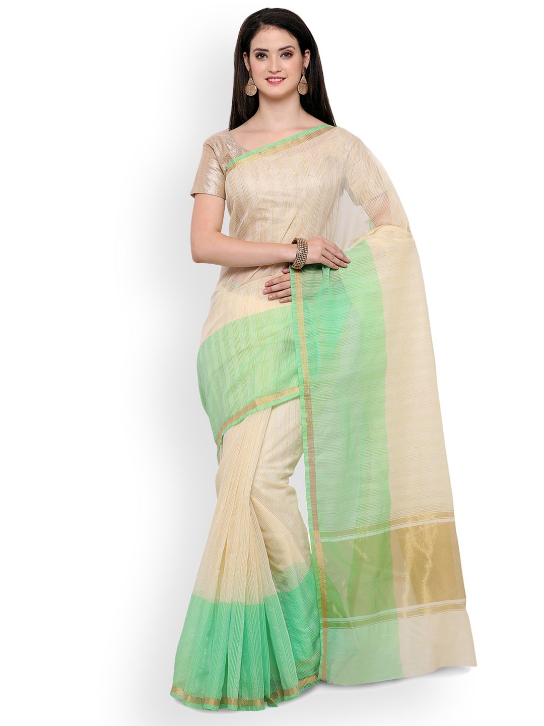 Saree mall Cream Solid Art Silk Saree Price in India