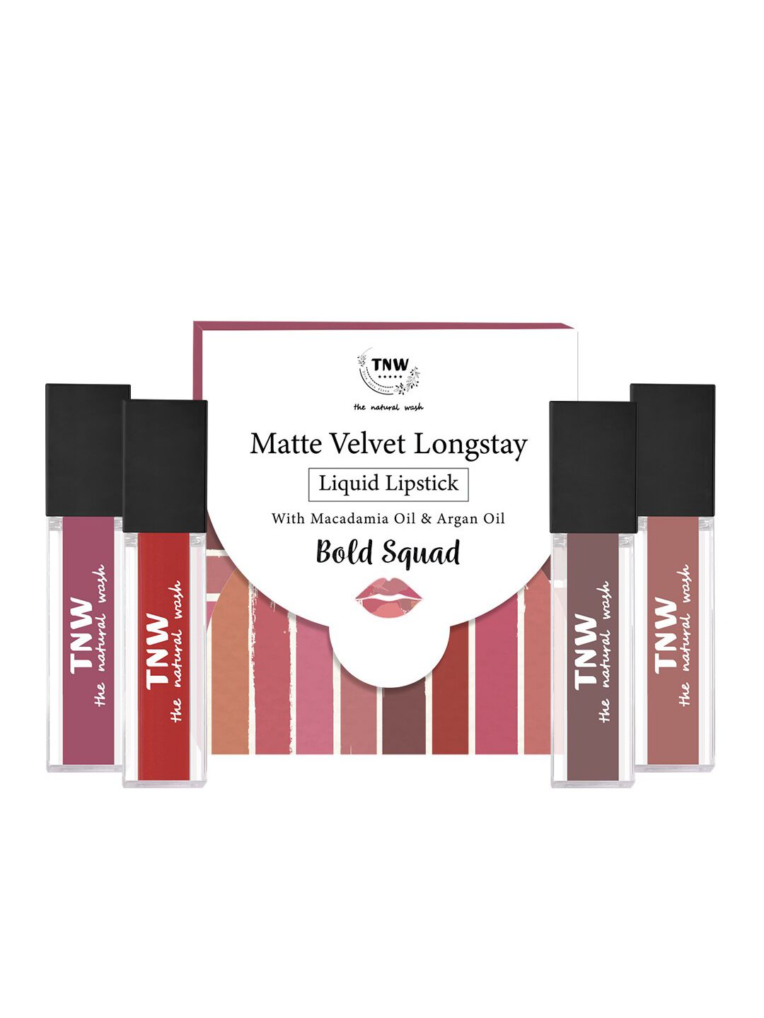 TNW the natural wash Set Of 4 Matte Velvet Longstay Mini Liquid Lipstick 1.2 ml Each