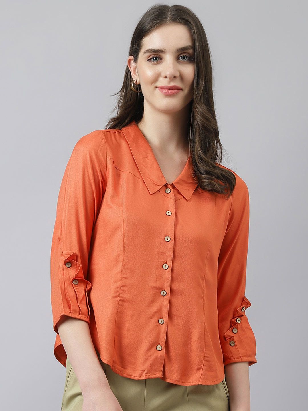 Latin Quarters Orange Shirt Style Top Price in India