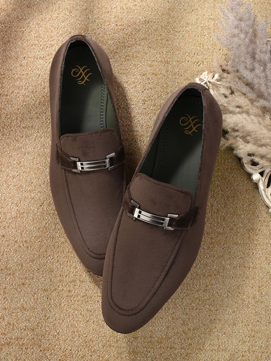 House of Pataudi Men Velvet Formal Horsebit Loafers