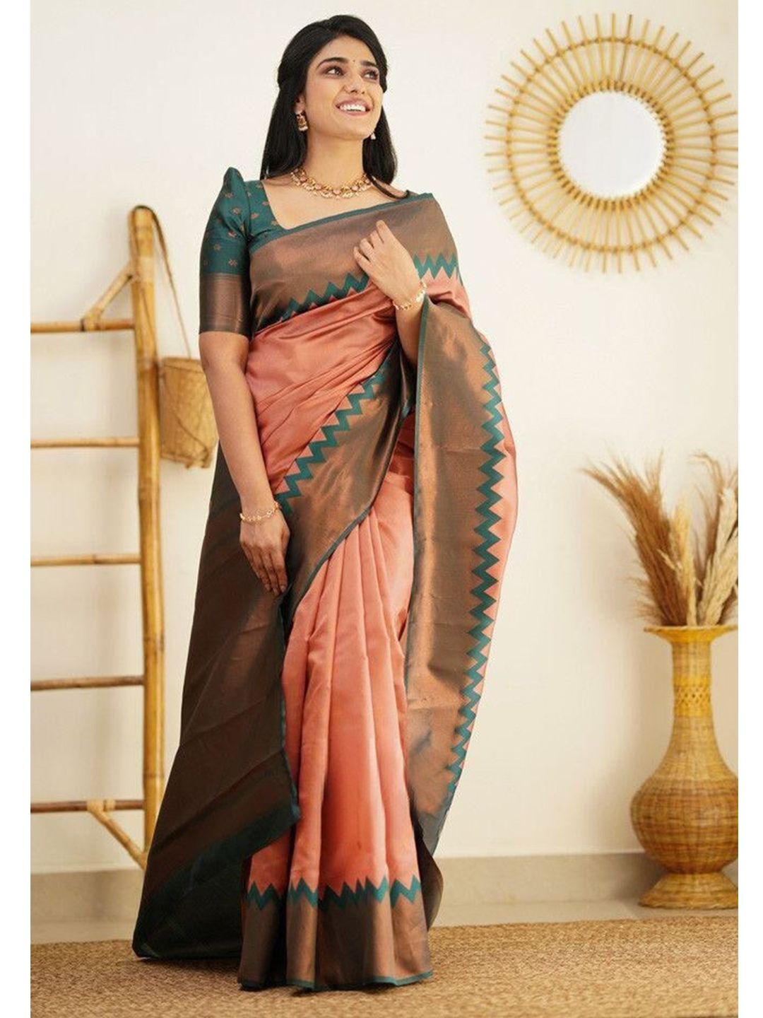 Jinax Polka Dots Woven Design Zari Pure Silk Banarasi Saree Price in India