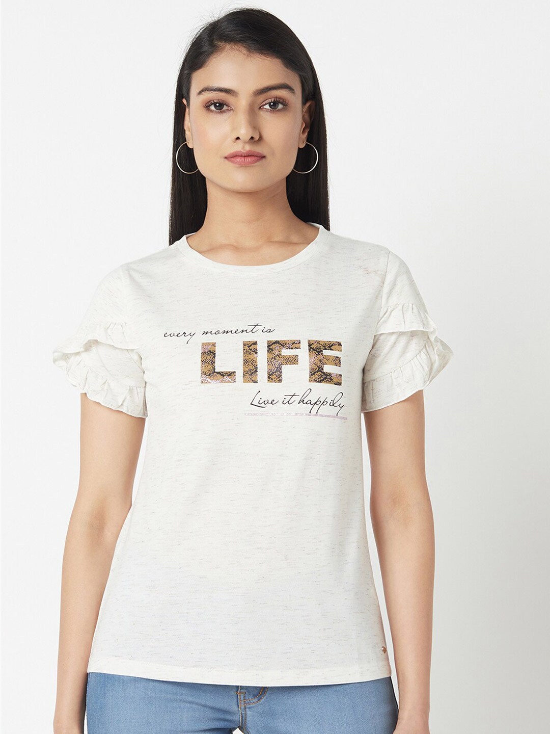 Miss Grace Typography Printed Pure Cotton Regular Top Price in India