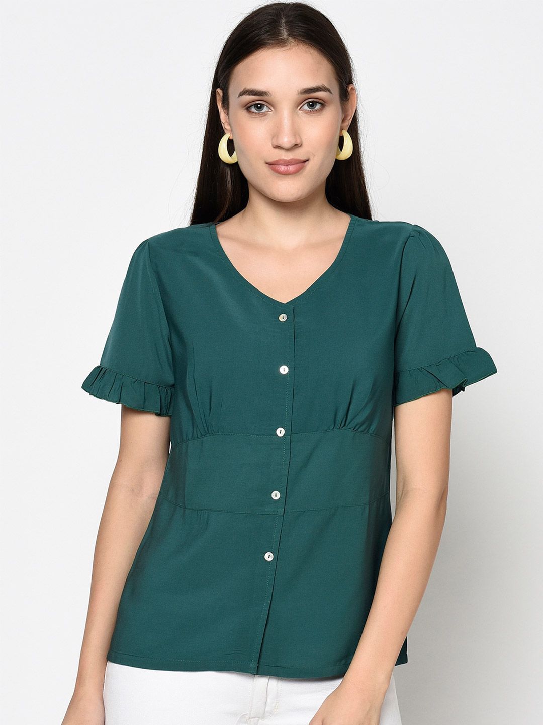 Miss Grace Bell Sleeves Shirt Style Gathered Top Price in India