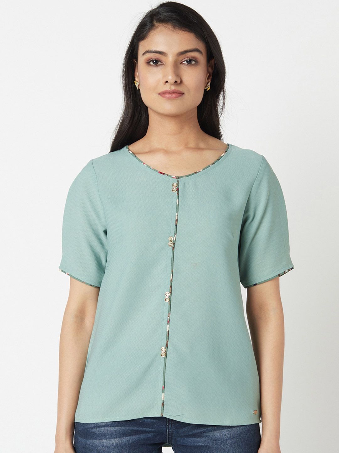 Miss Grace Round Neck Shirt Sleeves Regular Top Price in India