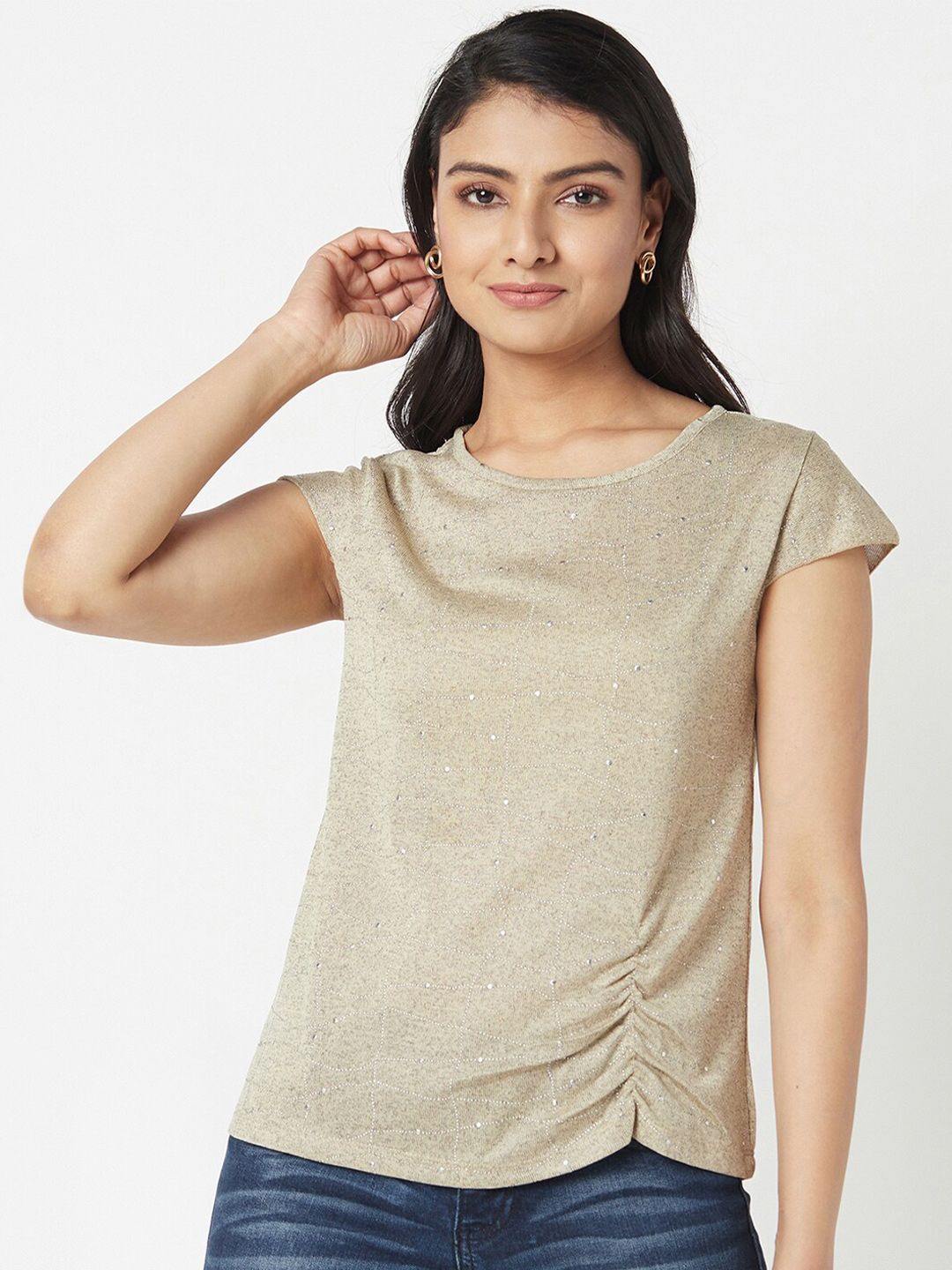 Miss Grace Embellished  Ruched Regular Top Price in India