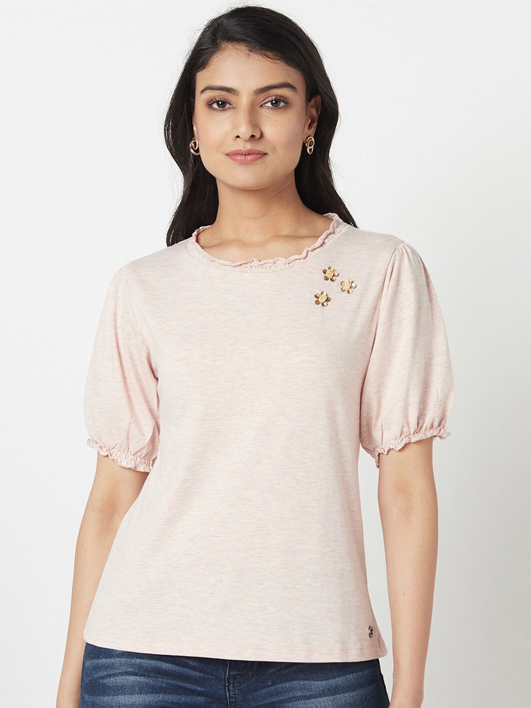 Miss Grace Round Neck Puff Sleeve Top Price in India